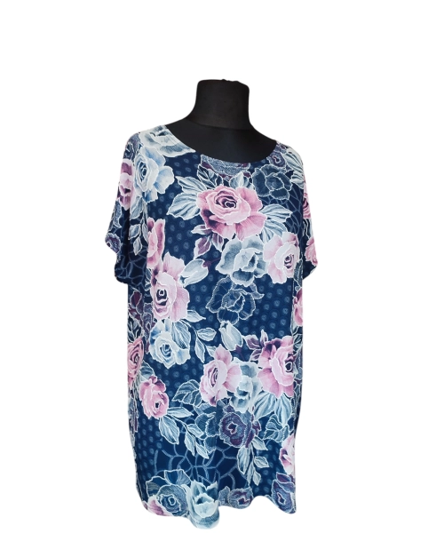 Tunika kimono z okrągłym dekoltem i pięknym różanym wzorem